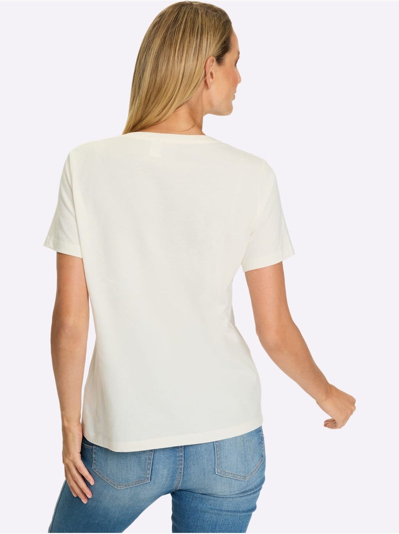 T-shirt Pur Coton - Taille Standard - Helline Ecru - Kiabi