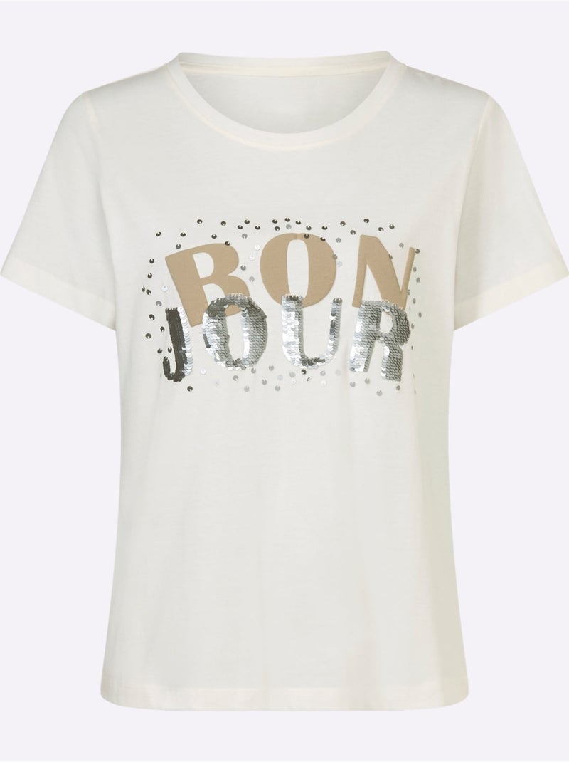 T-shirt Pur Coton - Taille Standard - Helline Ecru - Kiabi