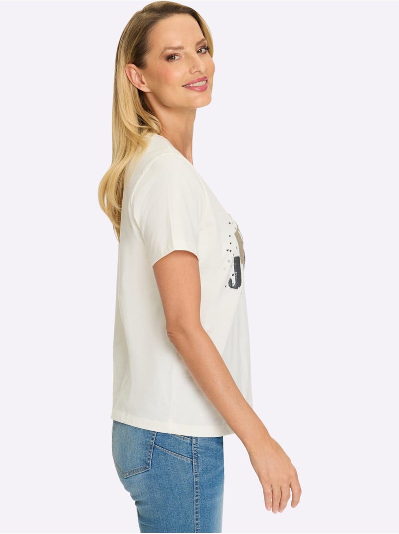 T-shirt Pur Coton - Taille Standard - Helline Ecru - Kiabi