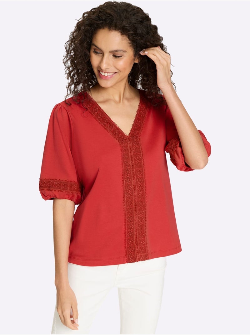T-shirt Pur Coton - Taille Standard - Helline Rouge - Kiabi