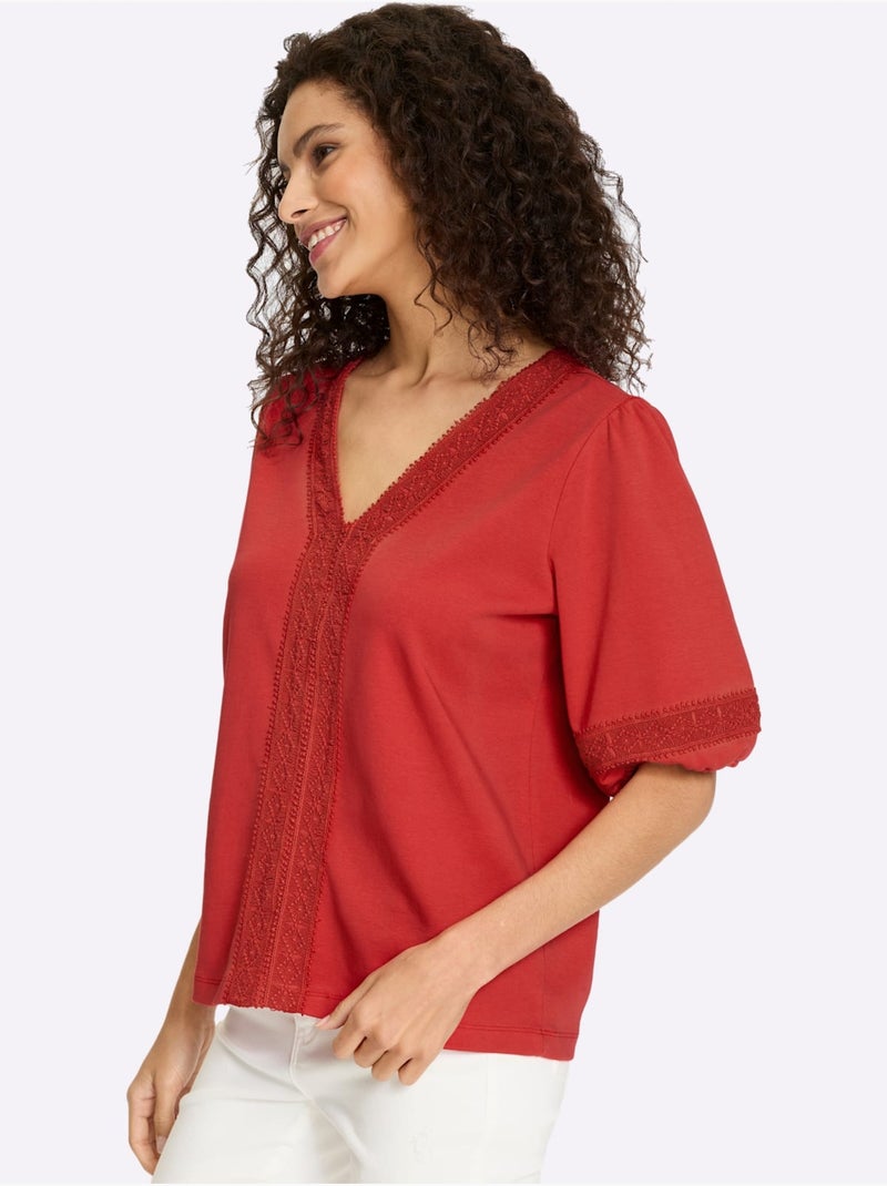 T-shirt Pur Coton - Taille Standard - Helline Rouge - Kiabi