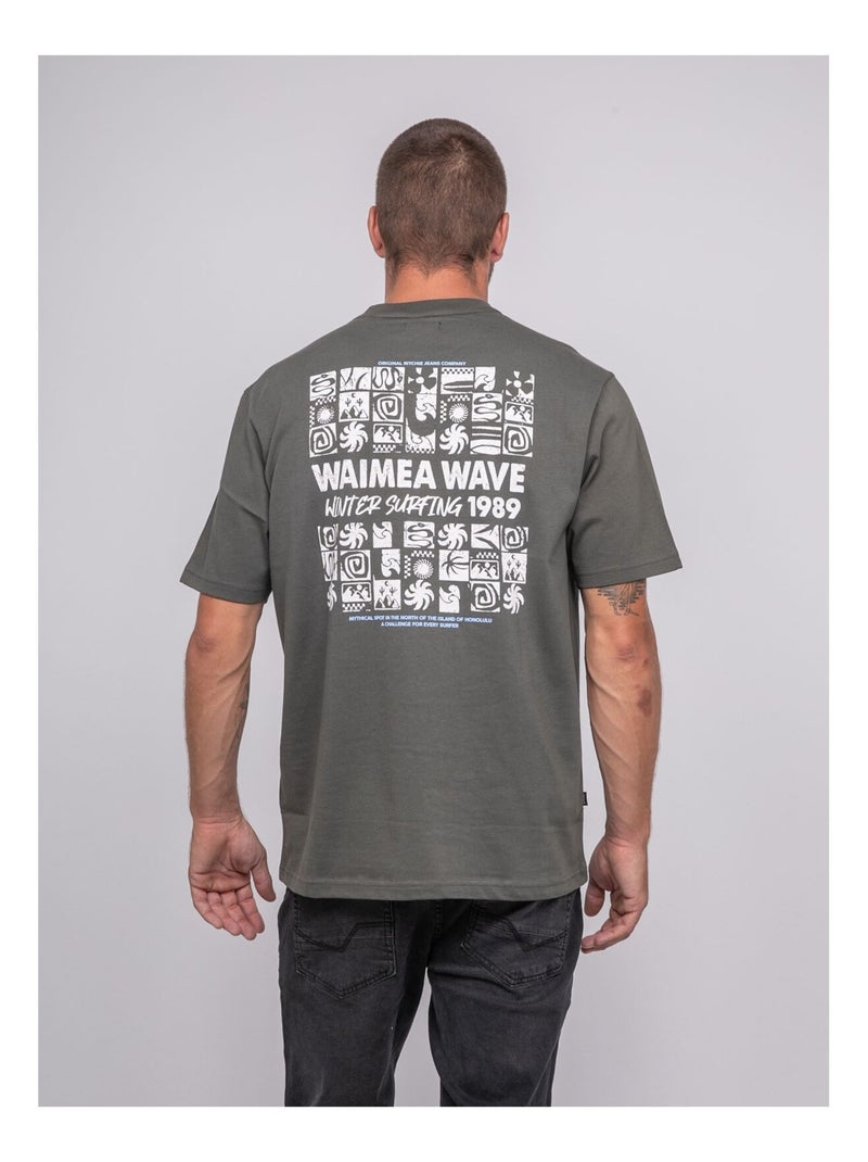 T-shirt pur coton à motif JARGNOL Kaki - Kiabi