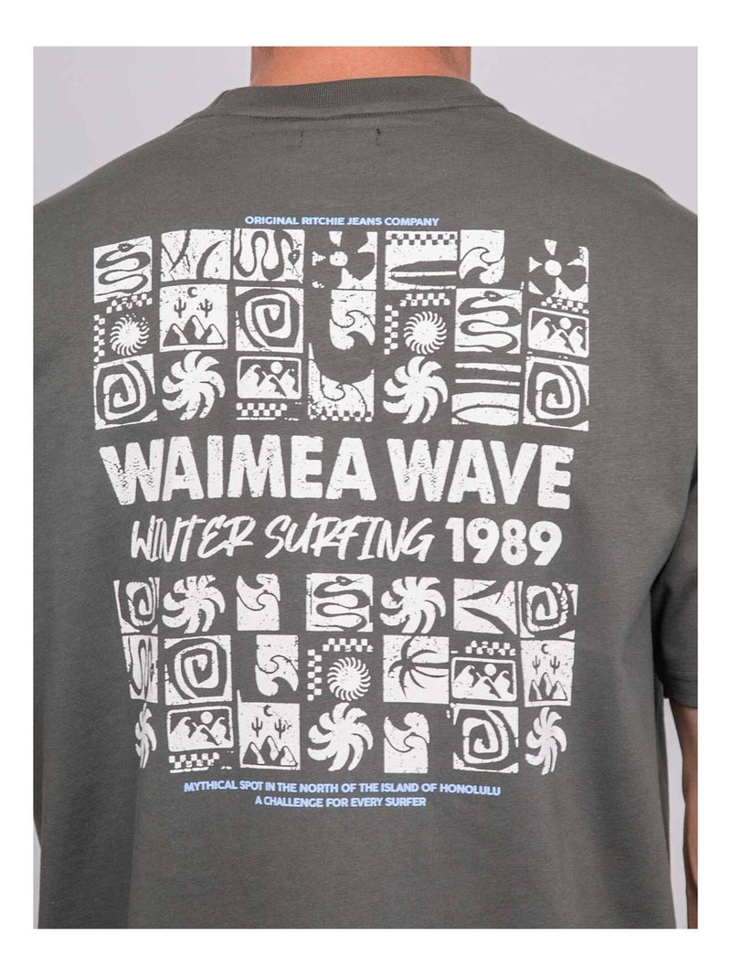 T-shirt pur coton à motif JARGNOL Kaki - Kiabi