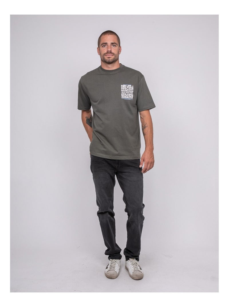 T-shirt pur coton à motif JARGNOL Kaki - Kiabi