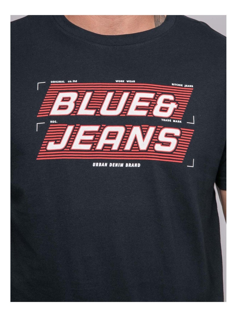 T-shirt pur coton à motif JORDIPAL Bleu marine - Kiabi