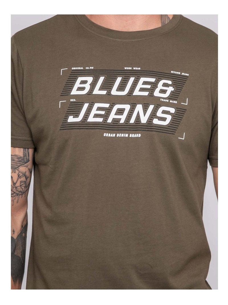 T-shirt pur coton à motif JORDIPAL Kaki - Kiabi