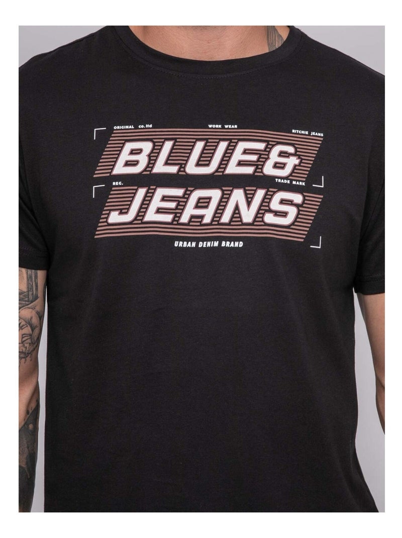 T-shirt pur coton à motif JORDIPAL Noir - Kiabi