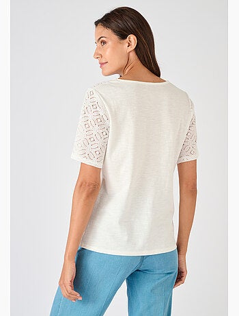 T-shirt pur coton empiècement macramé - Damart