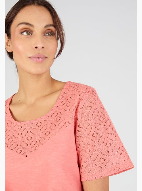 T-shirt pur coton empiècement macramé - Damart - Kiabi