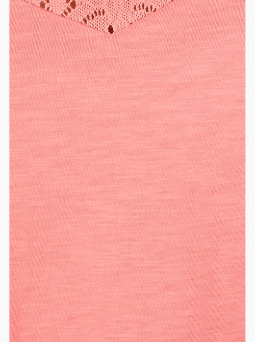 T-shirt pur coton empiècement macramé - Damart - Kiabi