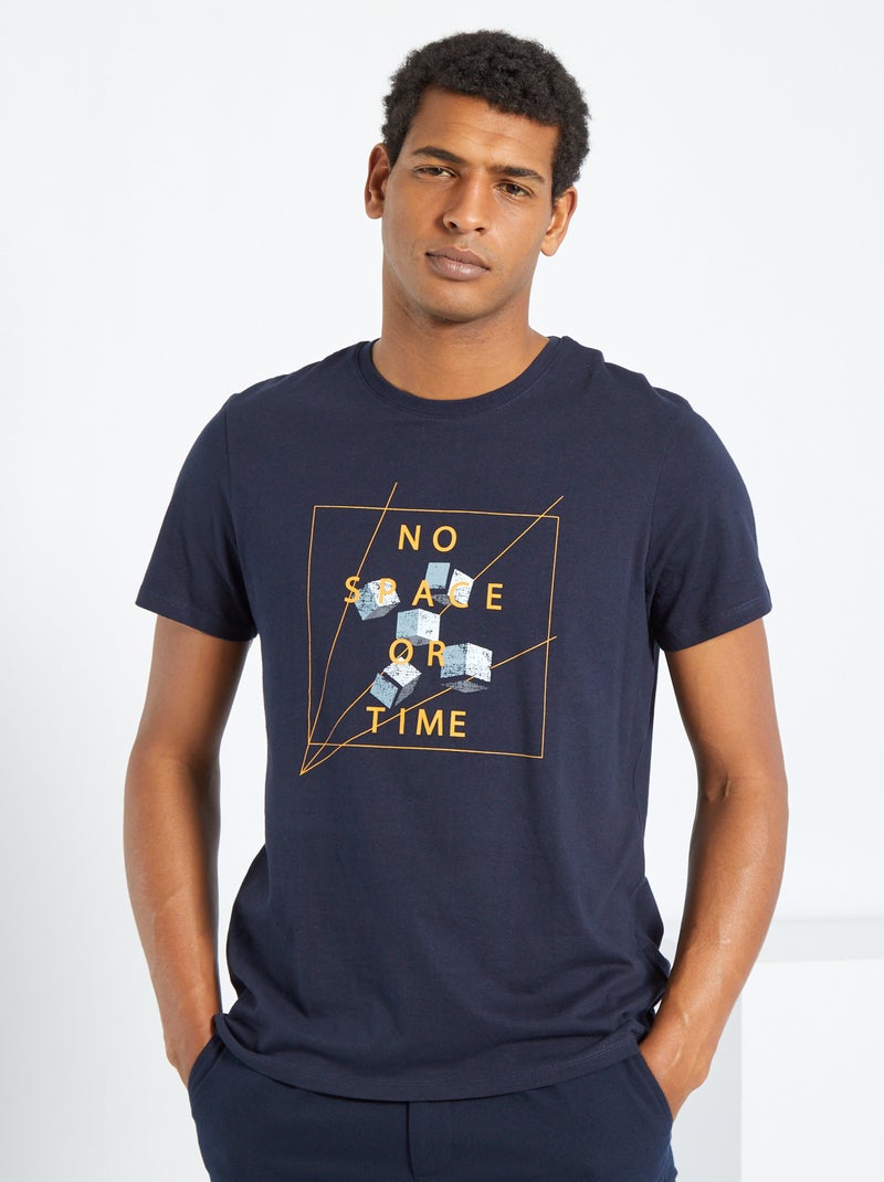 T-shirt pur coton imprimé bleu marine - Kiabi