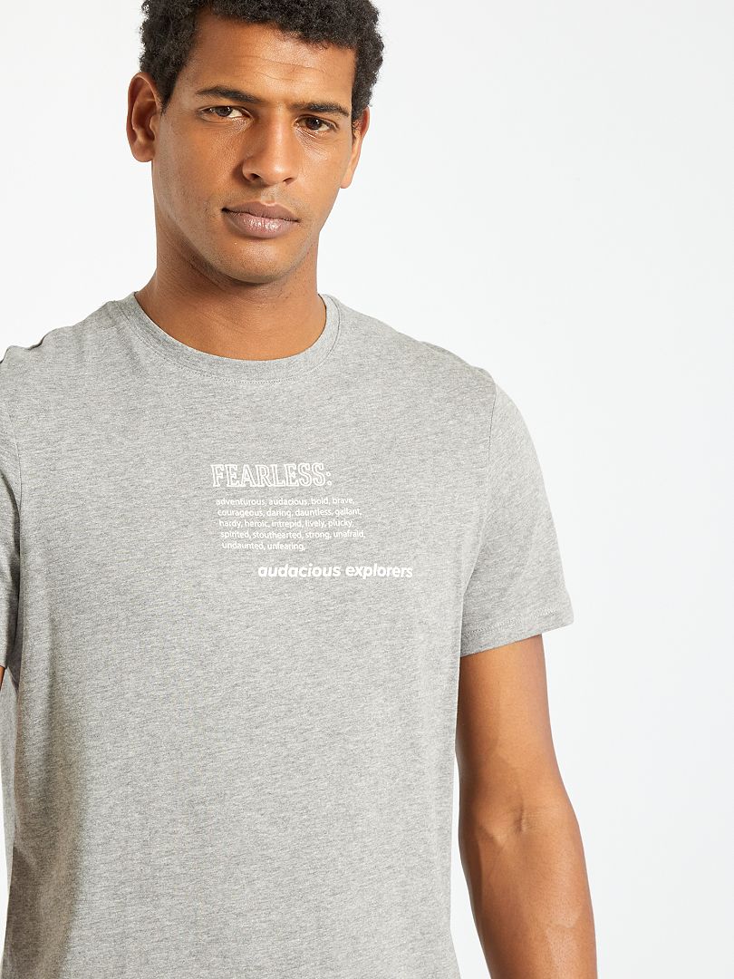 T-shirt pur coton imprimé gris chiné - Kiabi