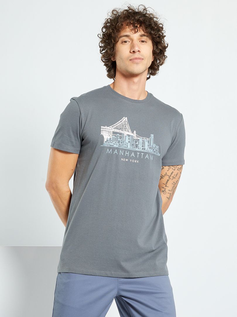 T-shirt pur coton imprimé gris - Kiabi