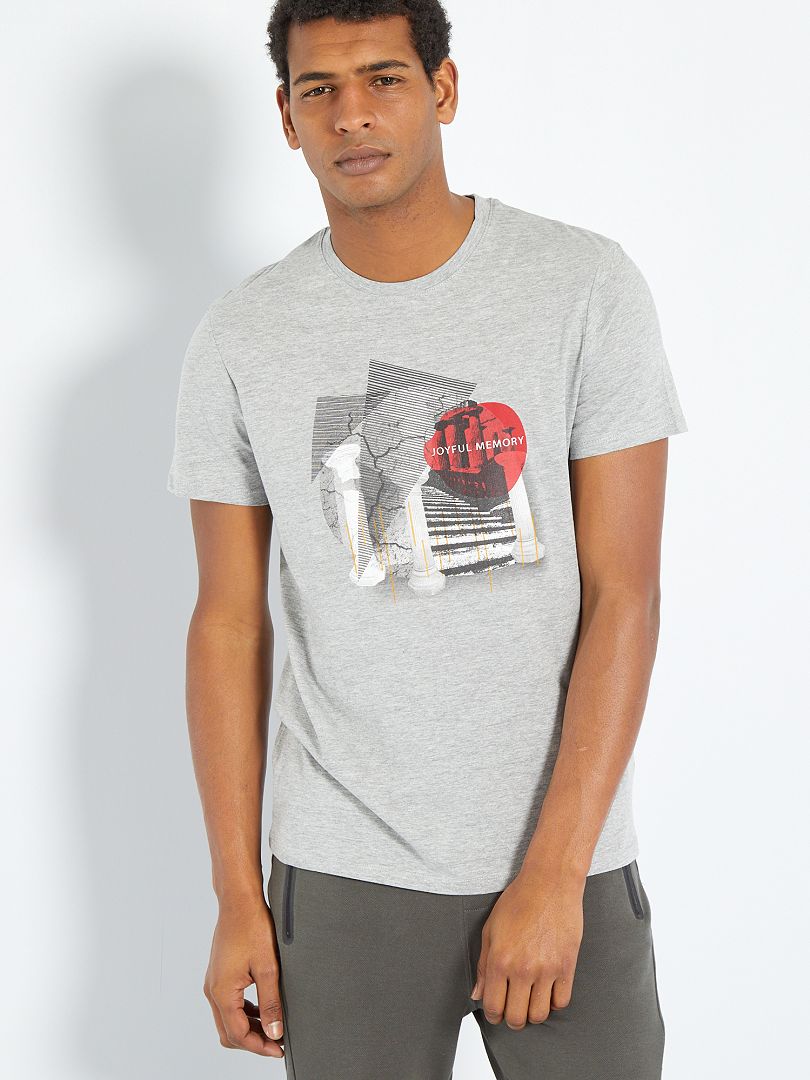 T-shirt pur coton imprimé GRIS - Kiabi