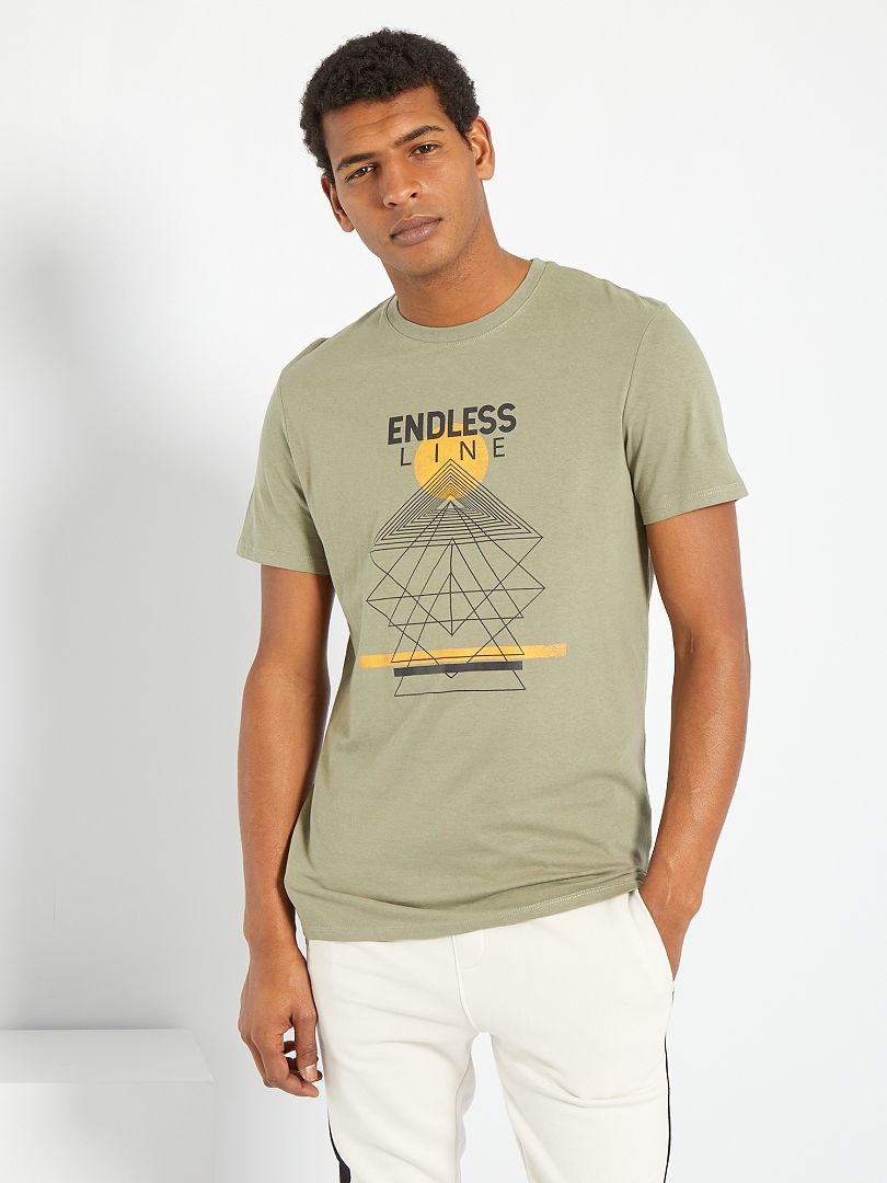 T-shirt pur coton imprimé vert - Kiabi