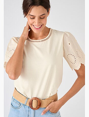 T-shirt pur coton manches brodées - Damart