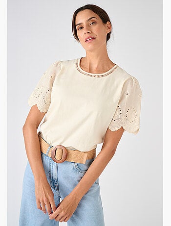 T-shirt pur coton manches brodées - Damart