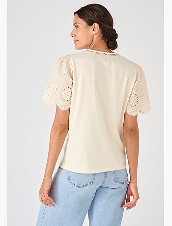 T-shirt pur coton manches brodées - Damart
