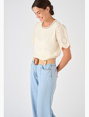 T-shirt pur coton manches brodées - Damart