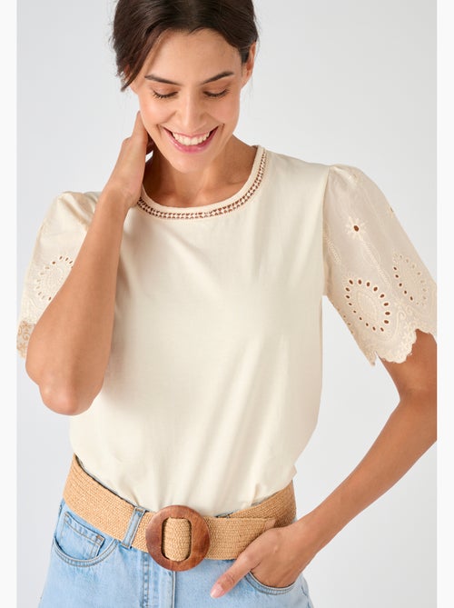 T-shirt pur coton manches brodées - Damart - Kiabi