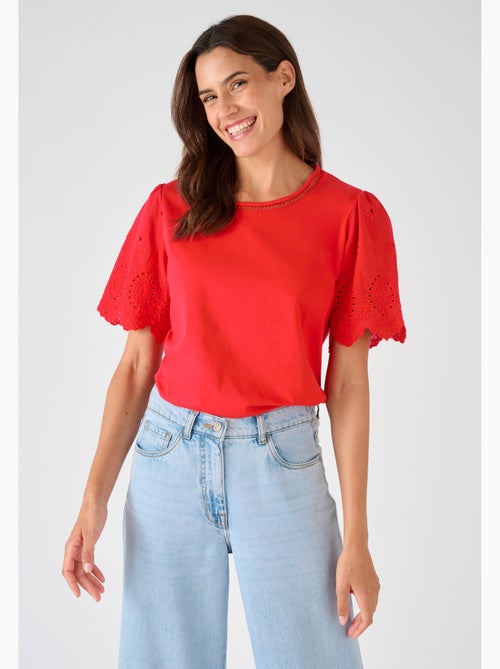 T-shirt pur coton manches brodées - Damart - Kiabi