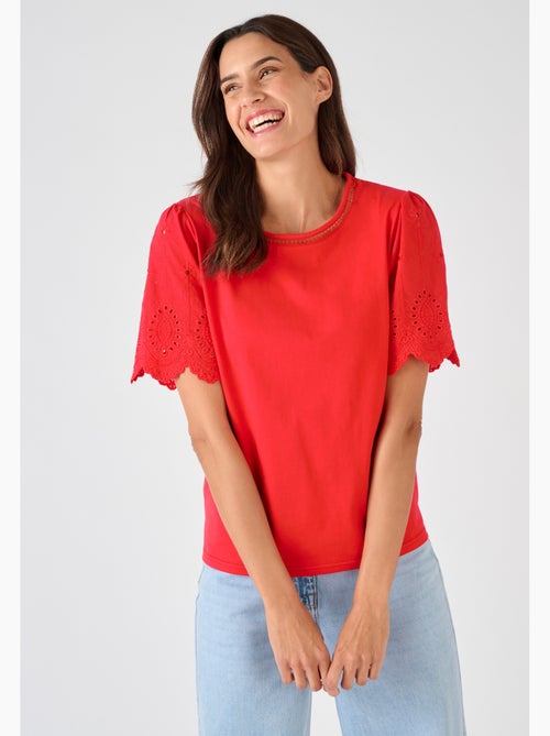 T-shirt pur coton manches brodées - Damart - Kiabi