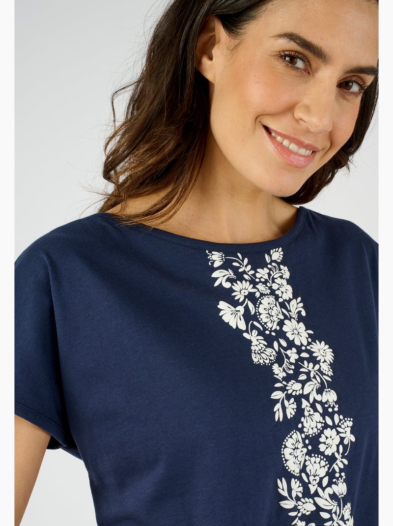T-shirt pur coton motif reliéfé - Damart Bleu - Kiabi