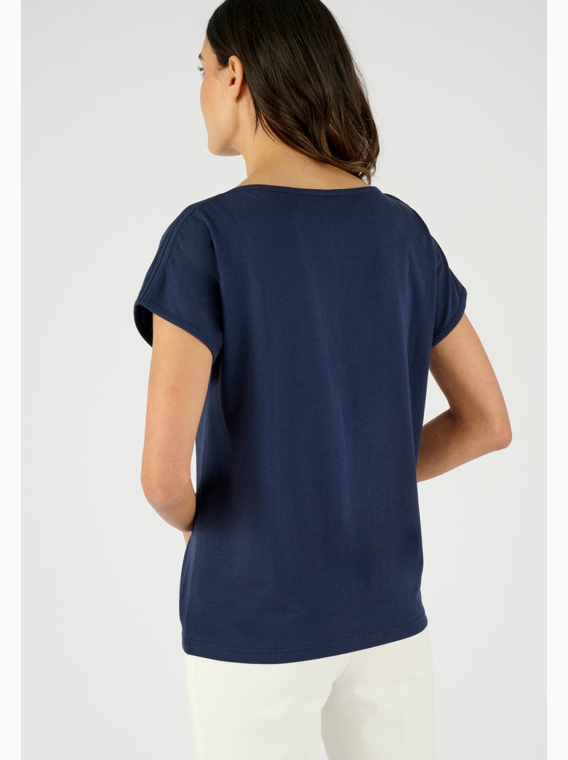 T-shirt pur coton motif reliéfé - Damart Bleu - Kiabi