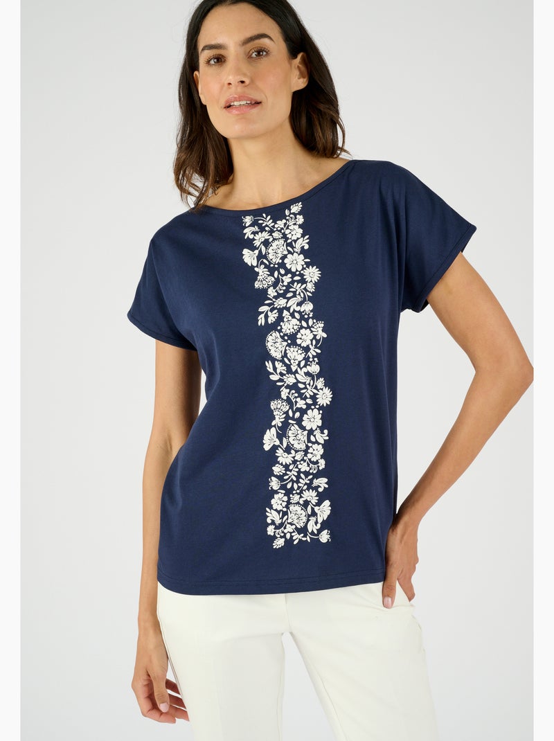 T-shirt pur coton motif reliéfé - Damart Bleu - Kiabi