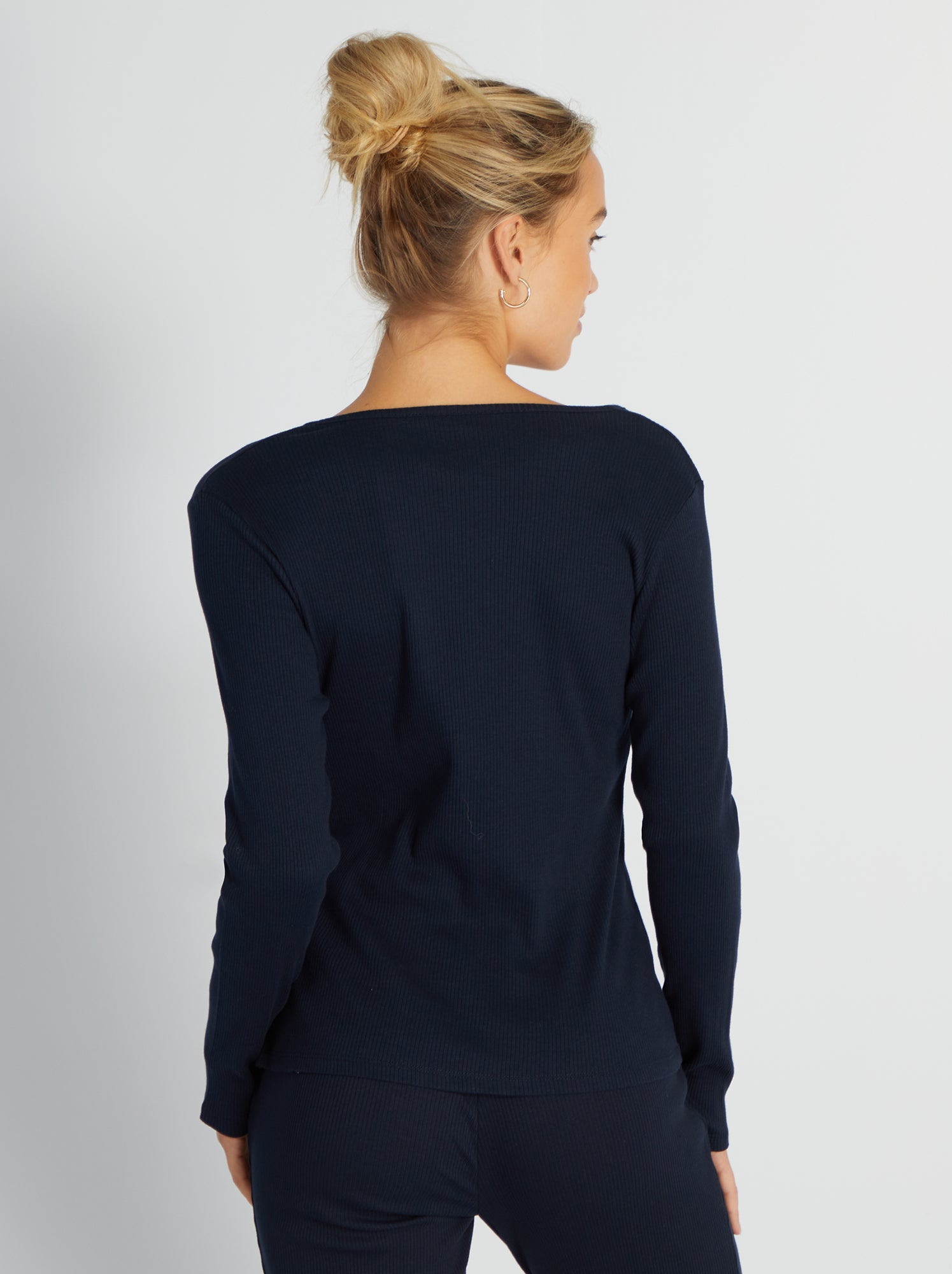T-shirt Femme En Maille Côtelée - Coupe Ajustée, Manches Courtes - Essentiel Quotidien - 7