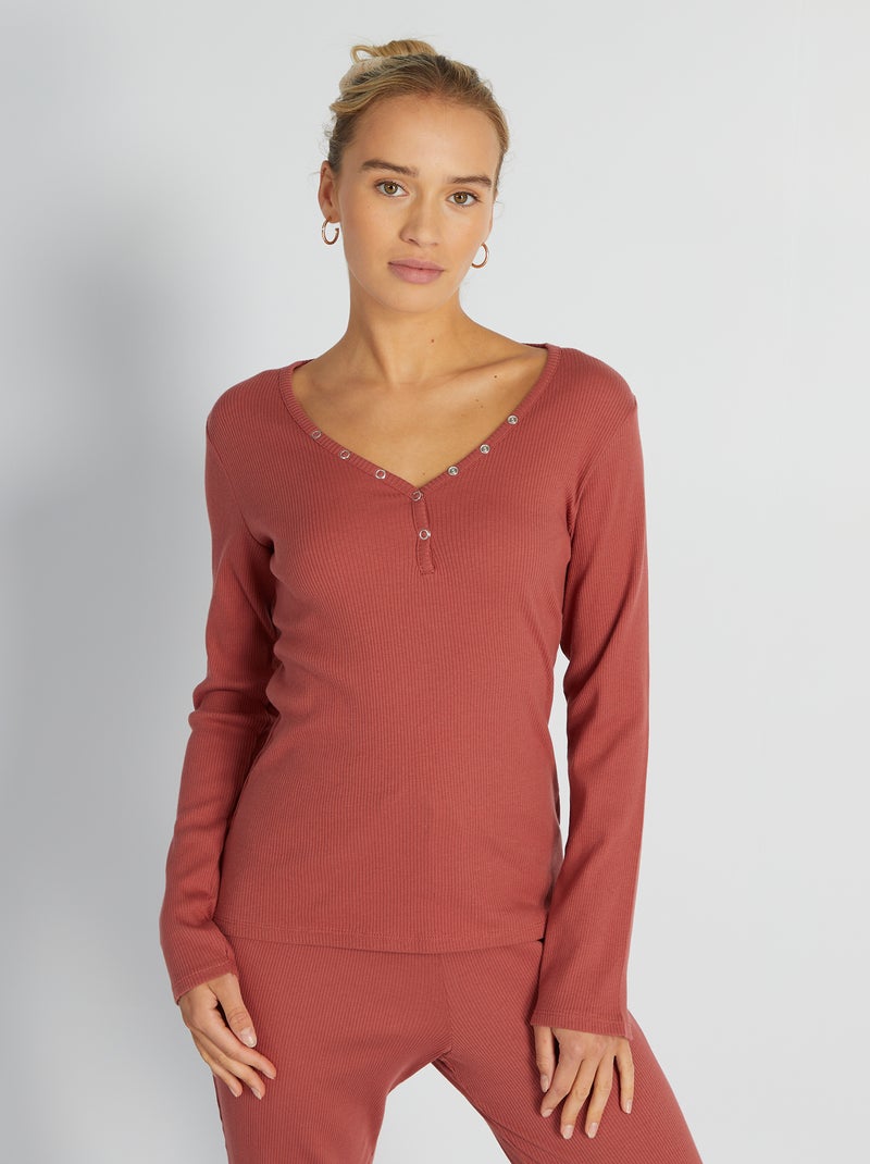T-shirt pyjama en maille côtelée Rouge - Kiabi