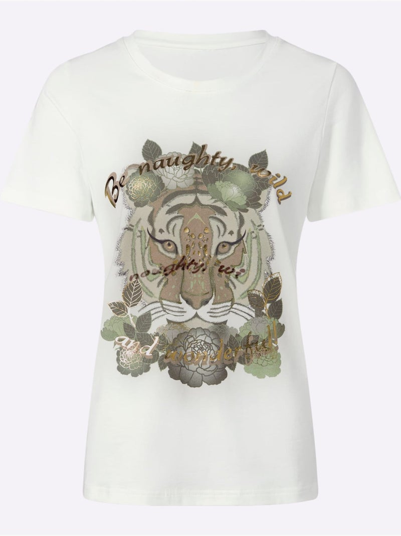 T-shirt Qualité Coton Doux Sur La Peau - Taille Standard - Helline Ecru - Kiabi