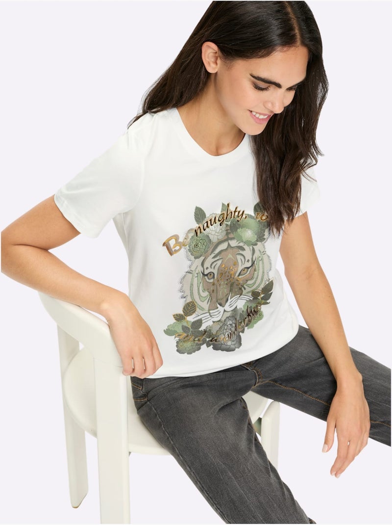 T-shirt Qualité Coton Doux Sur La Peau - Taille Standard - Helline Ecru - Kiabi
