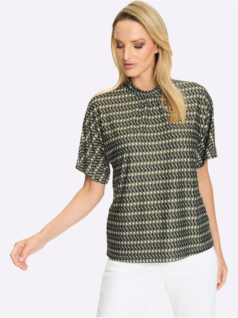 T-shirt Qualité Peu Froissable - Taille Standard - Helline Noir Vert - Kiabi