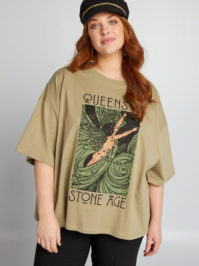 T-shirt 'Queens of the stone age' à col rond Vert - Kiabi