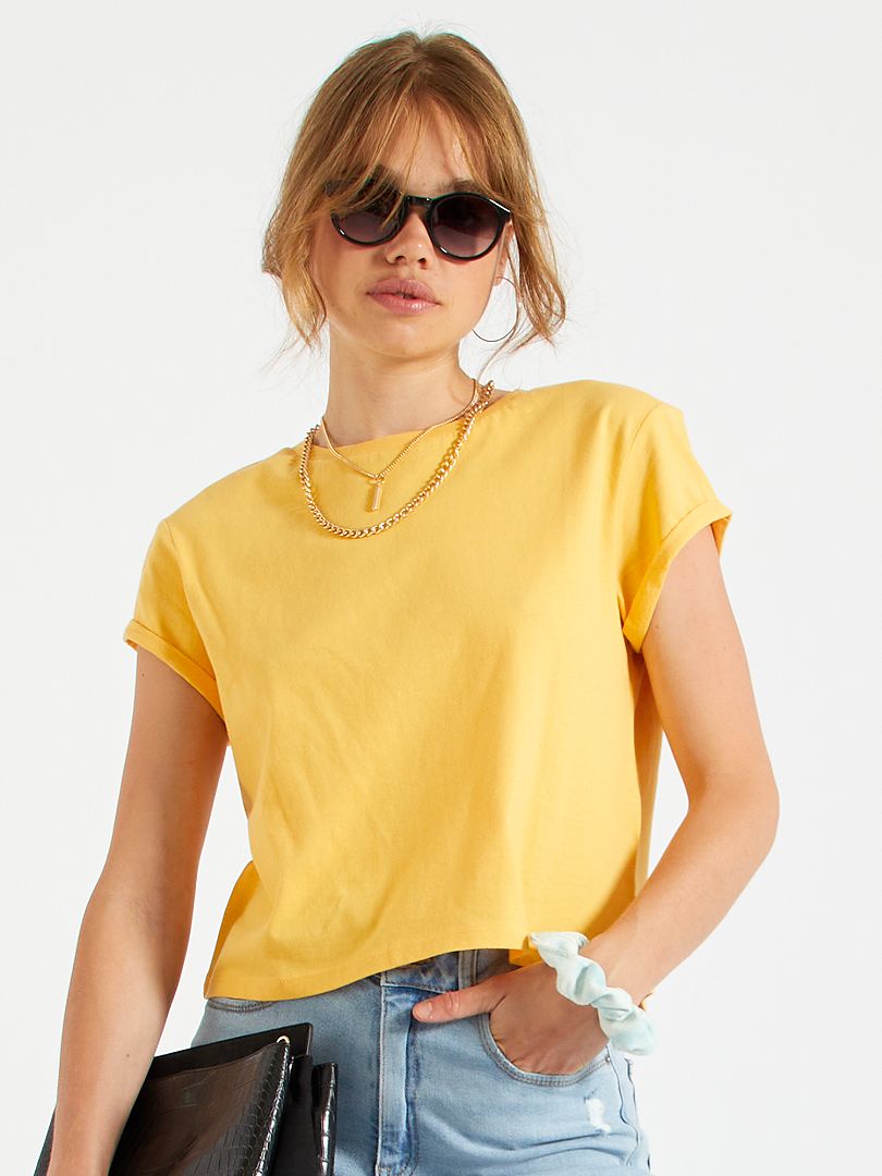 T-shirt raccourci uni jaune - Kiabi