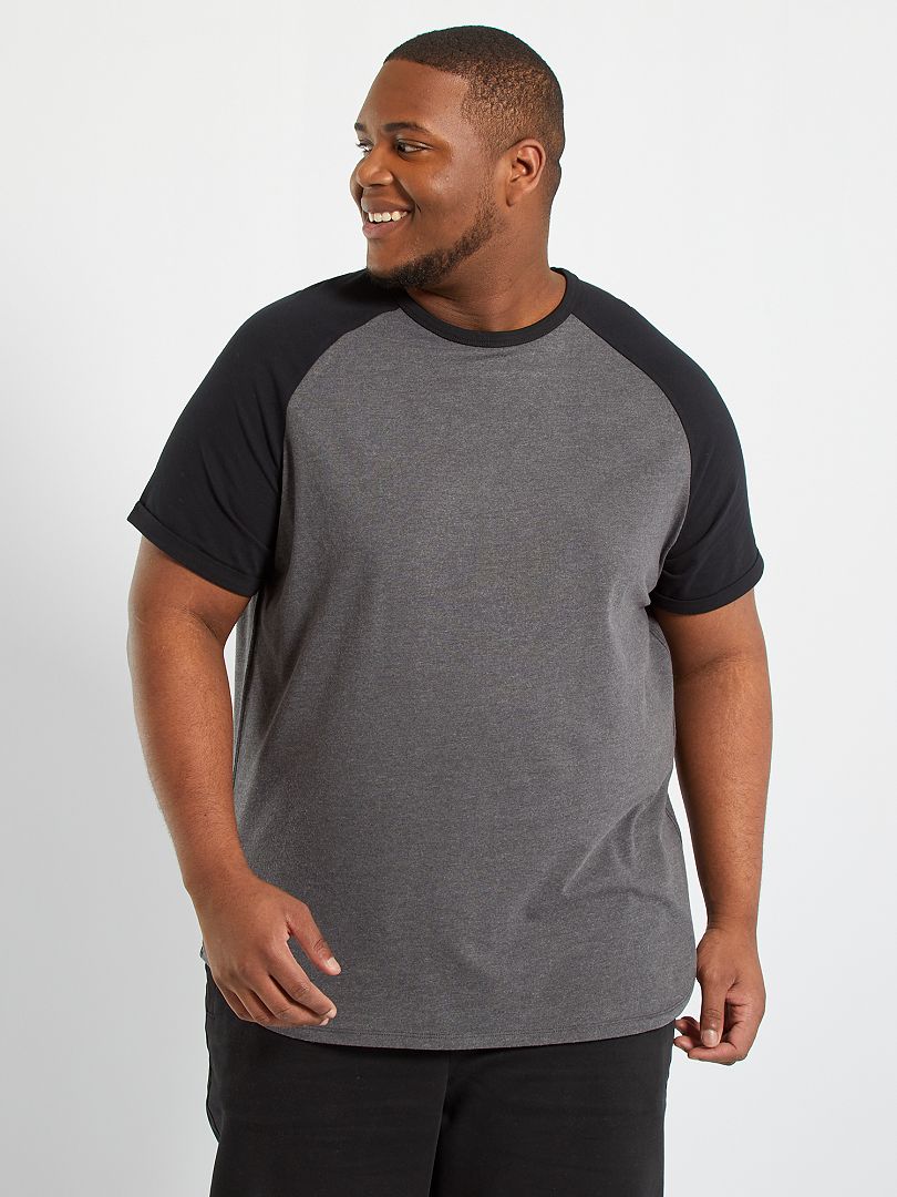 T-shirt raglan bicolore noir/gris - Kiabi