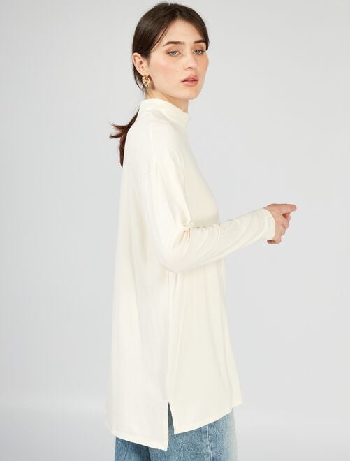 Col Montant Femme Oversize - T-shirt Long En Coton élasthanne, Coupe Ample | Plusieurs Couleurs (noir, Blanc, Bleu...)