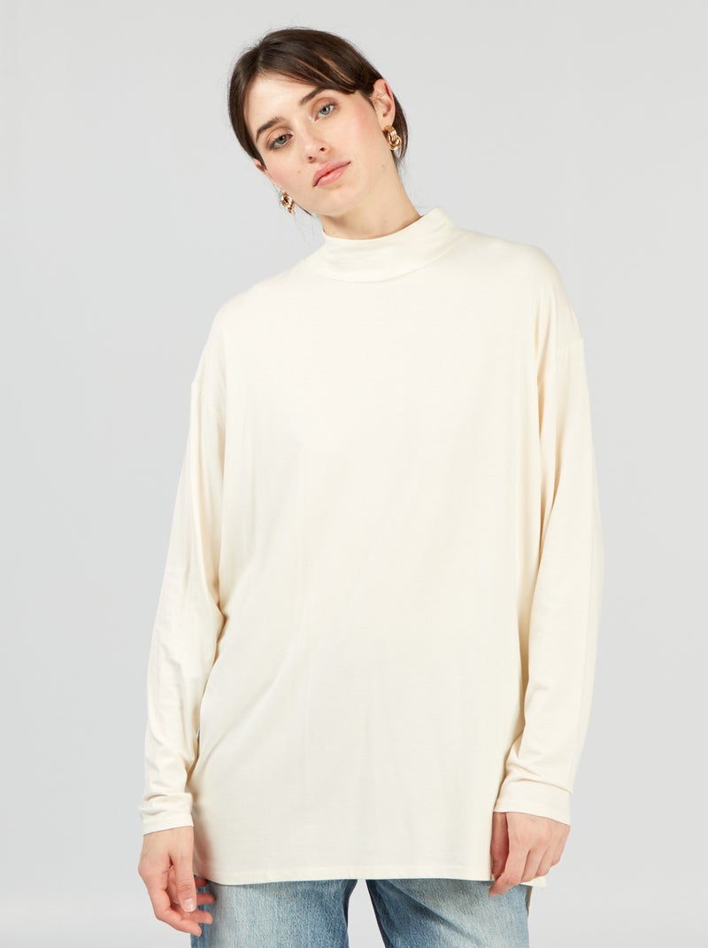 T-shirt rallongé avec col montant Beige - Kiabi