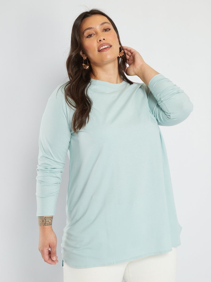 T-shirt rallongé manches longues Bleu - Kiabi