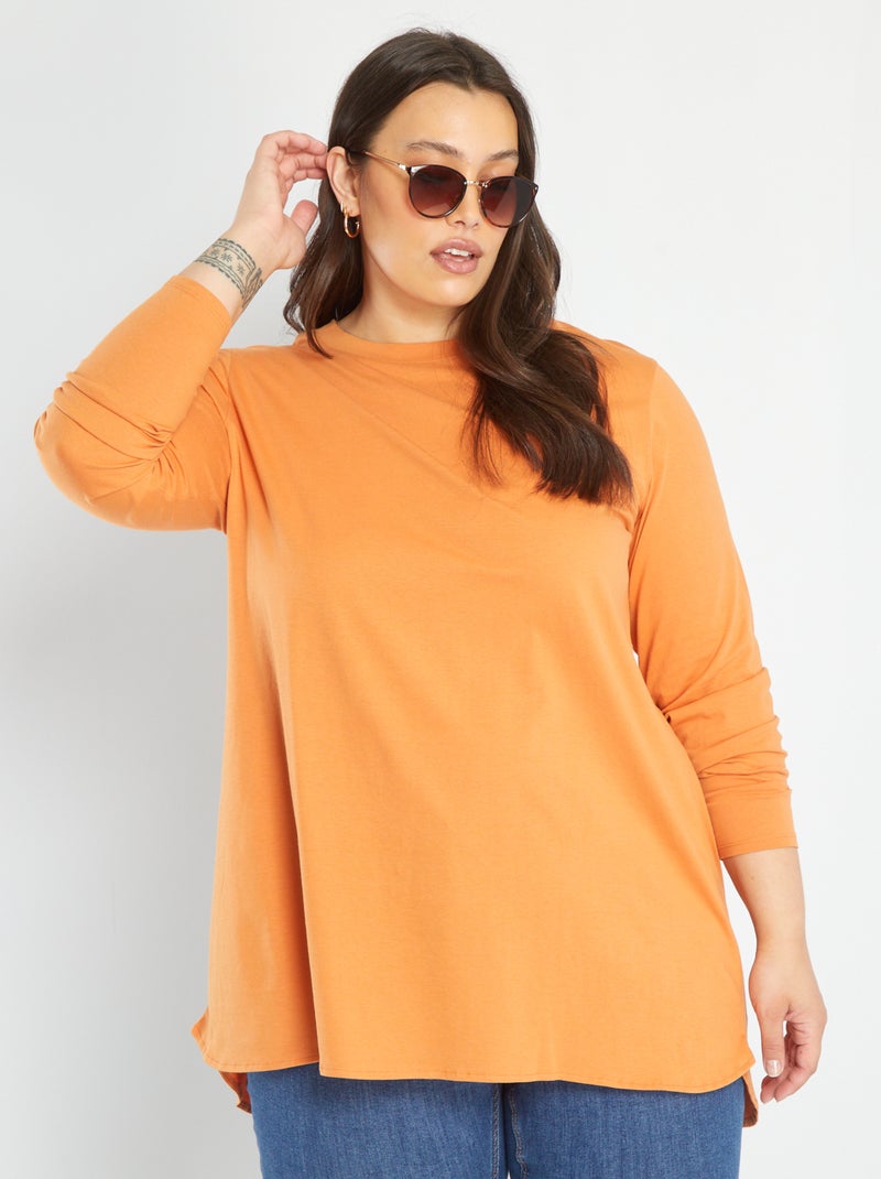 T-shirt rallongé manches longues Orange - Kiabi