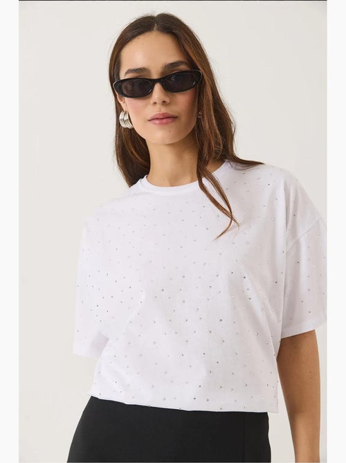 T-shirt ras du cou à manches courtes et détails pailletés bianco lucci - Kiabi T-shirt ras du cou à manches courtes et détails pailletés bianco lucci - Kiabi