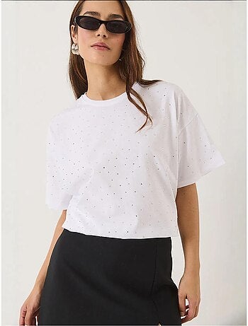 T-shirt ras du cou à manches courtes et détails pailletés lucci