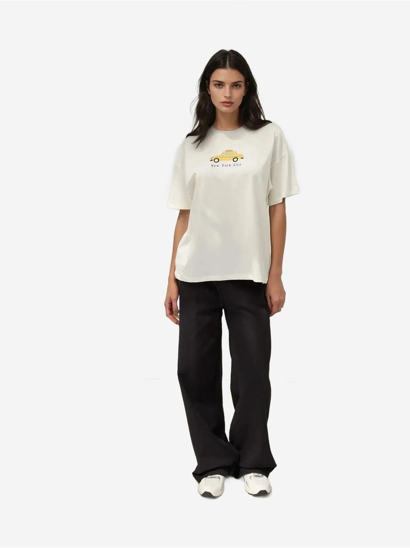 T-shirt ras du cou imprimé surdimensionné Blanc cassé - Kiabi