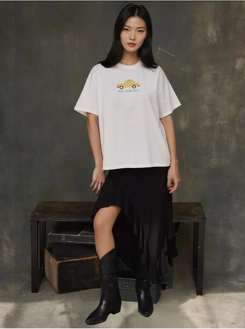 T-shirt ras du cou imprimé surdimensionné Blanc cassé - Kiabi