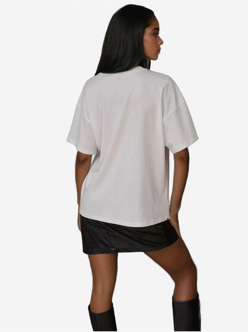 T-shirt ras du cou imprimé surdimensionné Blanc - Kiabi