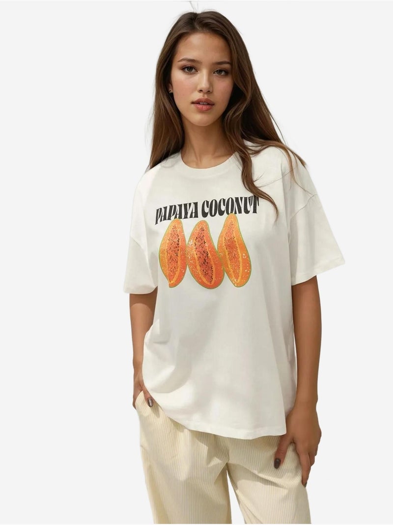 T-shirt ras du cou imprimé surdimensionné Blanc - Kiabi