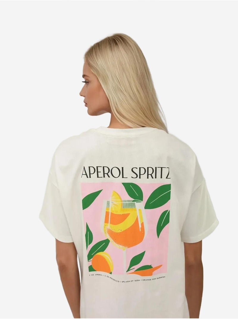 T-shirt ras du cou imprimé surdimensionné Crème - Kiabi