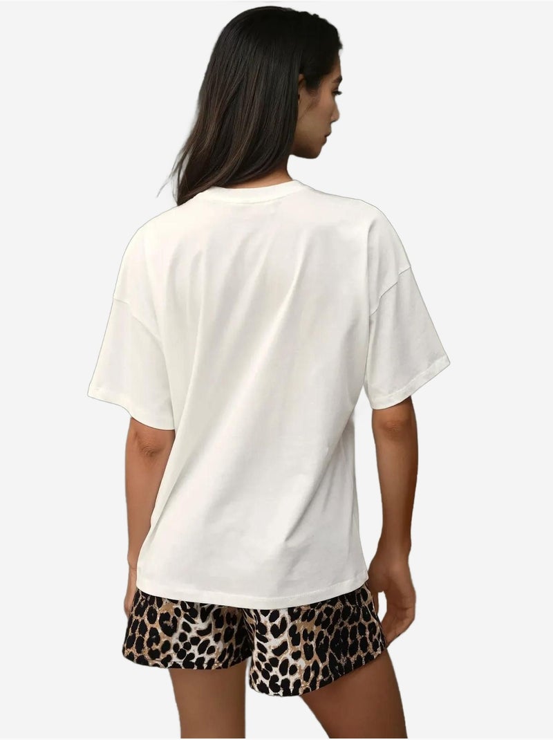 T-shirt ras du cou imprimé surdimensionné Ecru - Kiabi