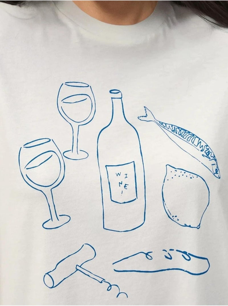 T-shirt ras du cou imprimé surdimensionné Ecru - Kiabi